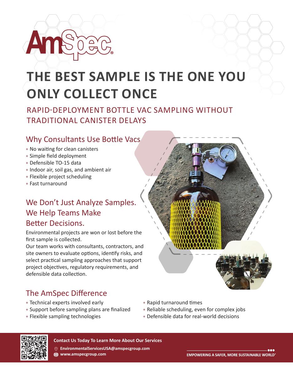 AmSpec Bottle Vac flyer featuring field sampling equipment and the headline The best sample is the one you only collect once.