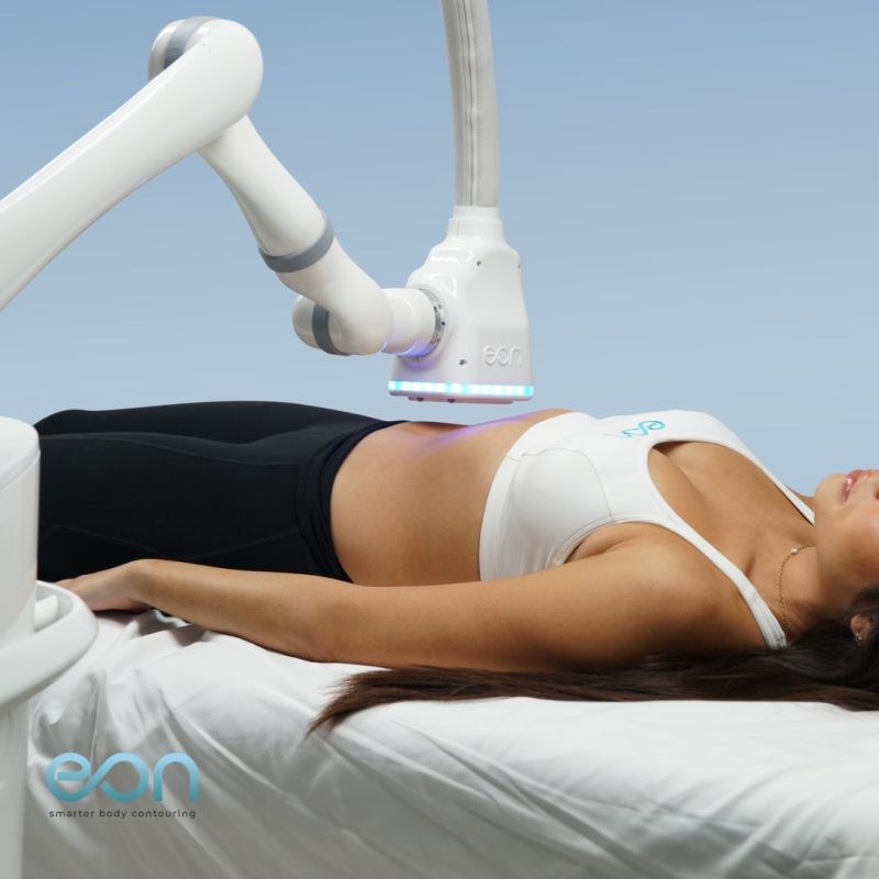 Side view of an EON treatment setting against a blue background.